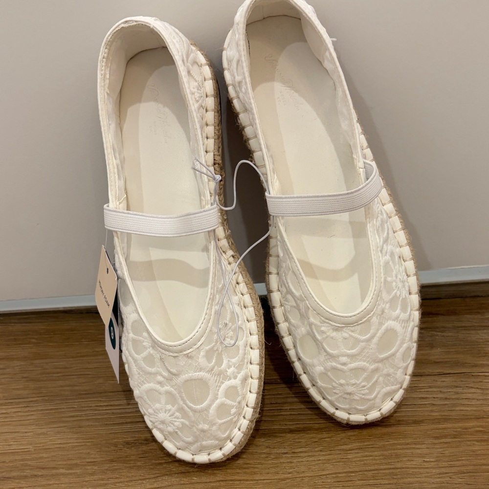A New Day Ivory Lace Espadrille Flats with Elastic Strap size 9 NWT